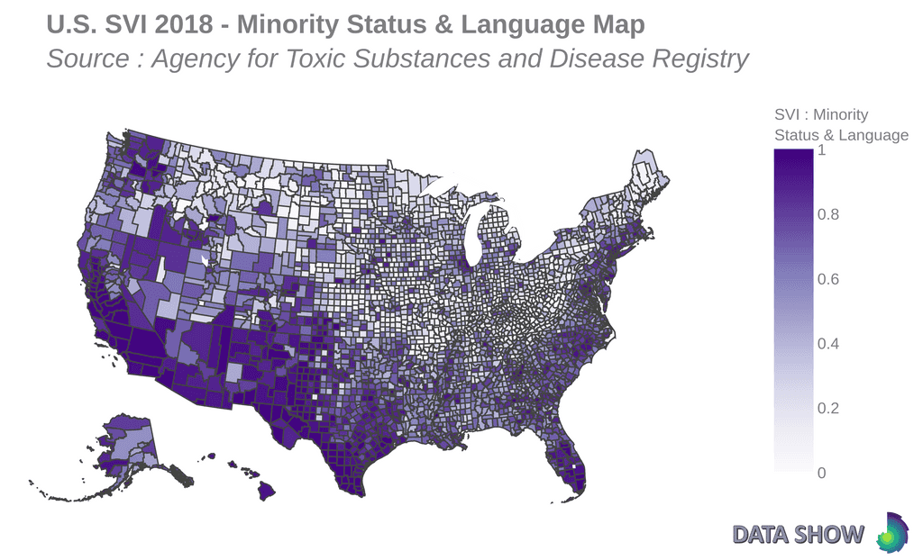 Social Vulnerability Index 2018 - Minority Status & Language Map