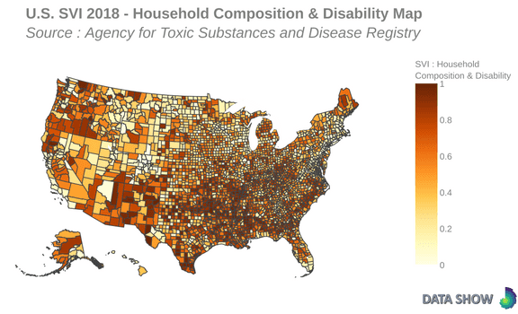U.S. Social Vulnerability Index 2018 : Household Composition & Disability Map