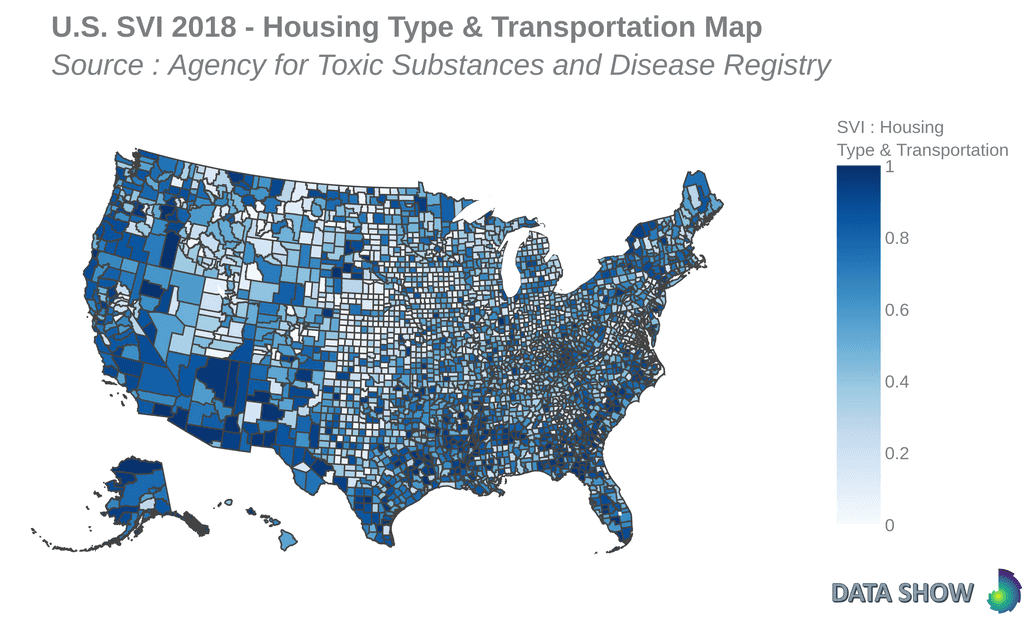 Social Vulnerability Index 2018 - Housing Type & Transportation Map