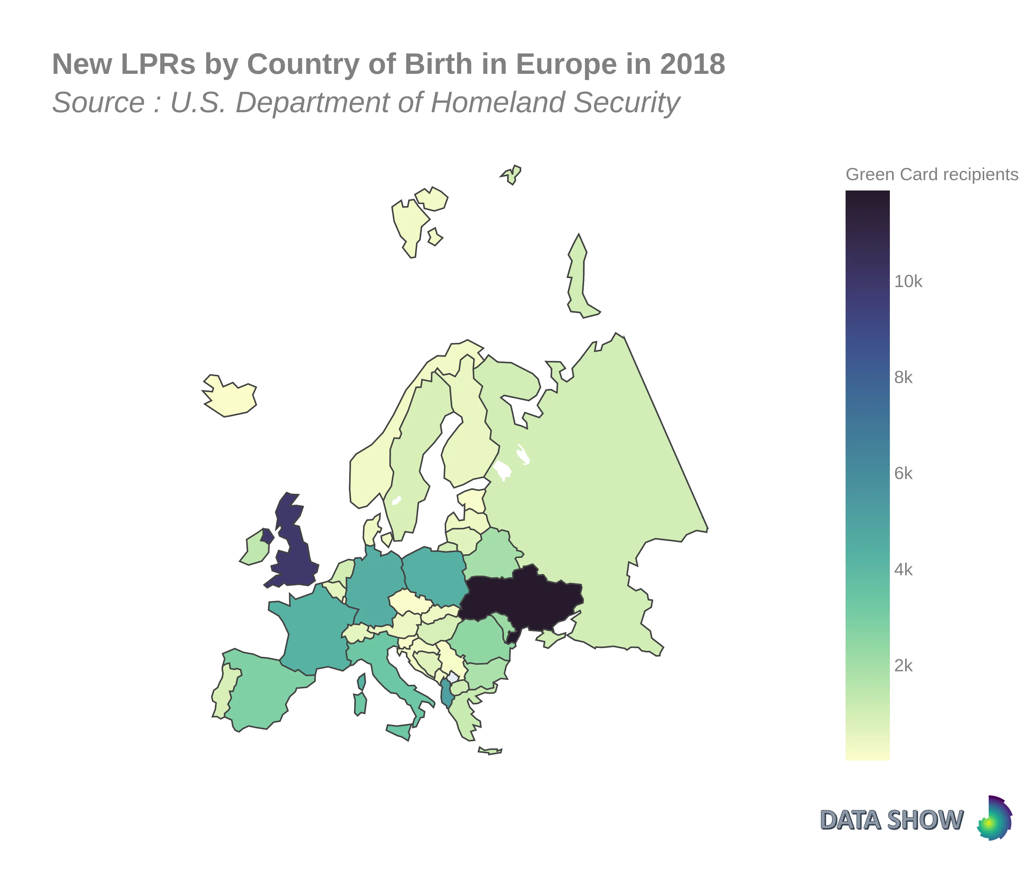 Persons Obtaining Lawful Permanent Resident Status by Country of Birth in Europe in 2018 - Map Persons Obtaining Lawful Permanent Resident Status by Country of Birth in Europe in 2018 - Map