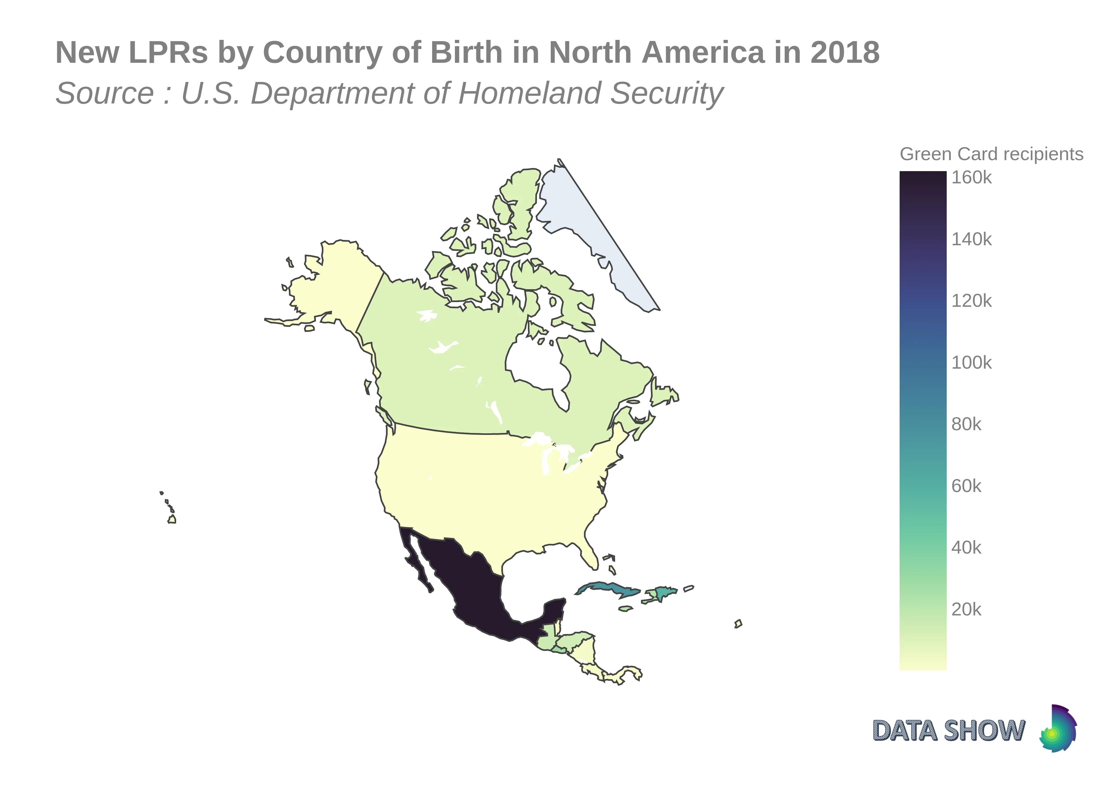 Persons Obtaining Lawful Permanent Resident Status by Country of Birth in North America in 2018 - Map Persons Obtaining Lawful Permanent Resident Status by Country of Birth in North America in 2018 - Map