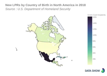 Persons Obtaining Lawful Permanent Resident Status by Country of Birth in North America in 2018 - Map Persons Obtaining Lawful Permanent Resident Status by Country of Birth in North America in 2018 - Map