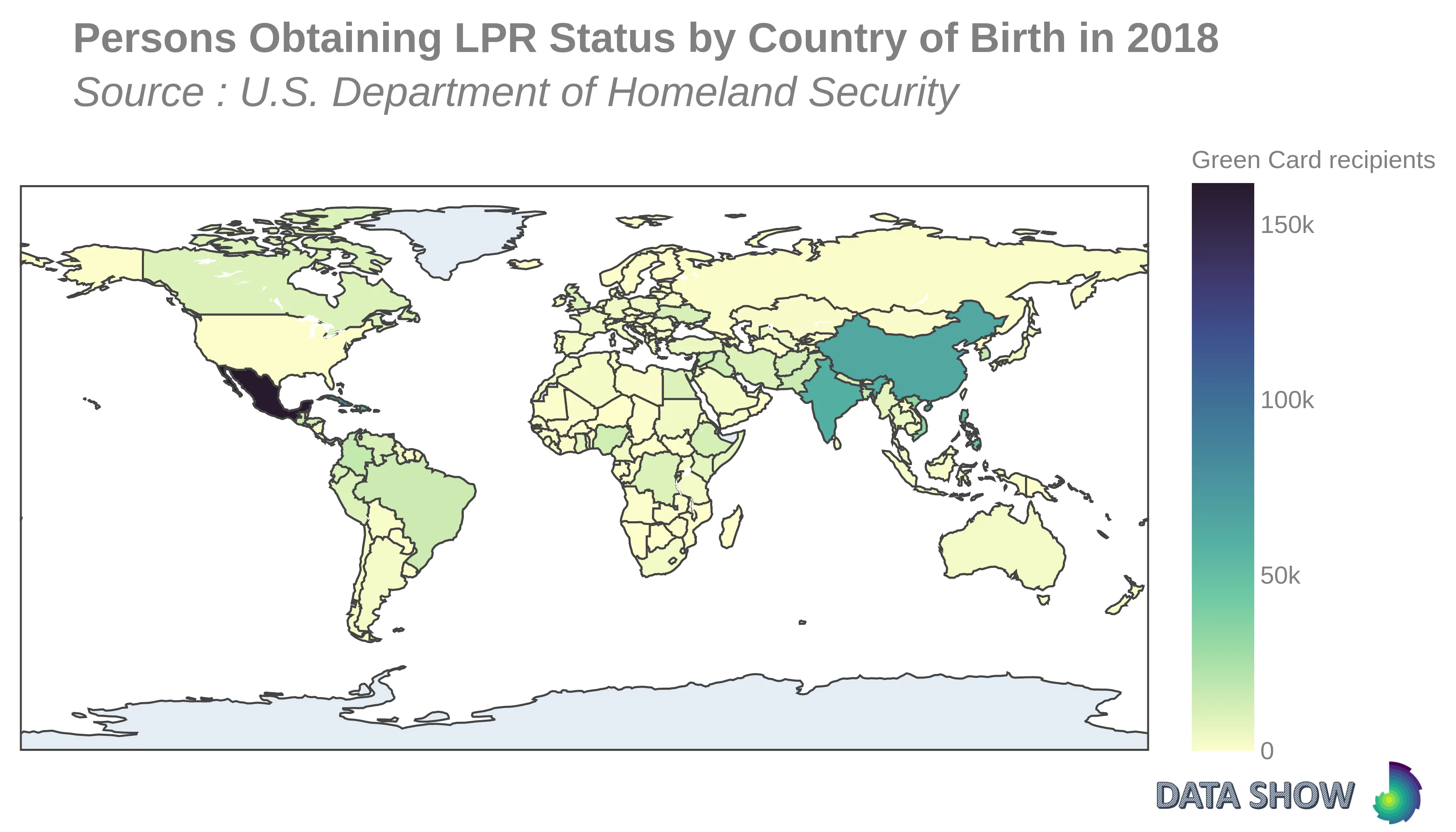 Persons Obtaining Lawful Permanent Resident Status by Country of Birth in 2018 - Map Persons Obtaining Lawful Permanent Resident Status by Country of Birth in 2018 - Map