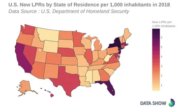 New U.S. Lawful Permanent Residents by State of Residence per capita in 2018 - Map New U.S. Lawful Permanent Residents by State of Residence per capita in 2018 - Map