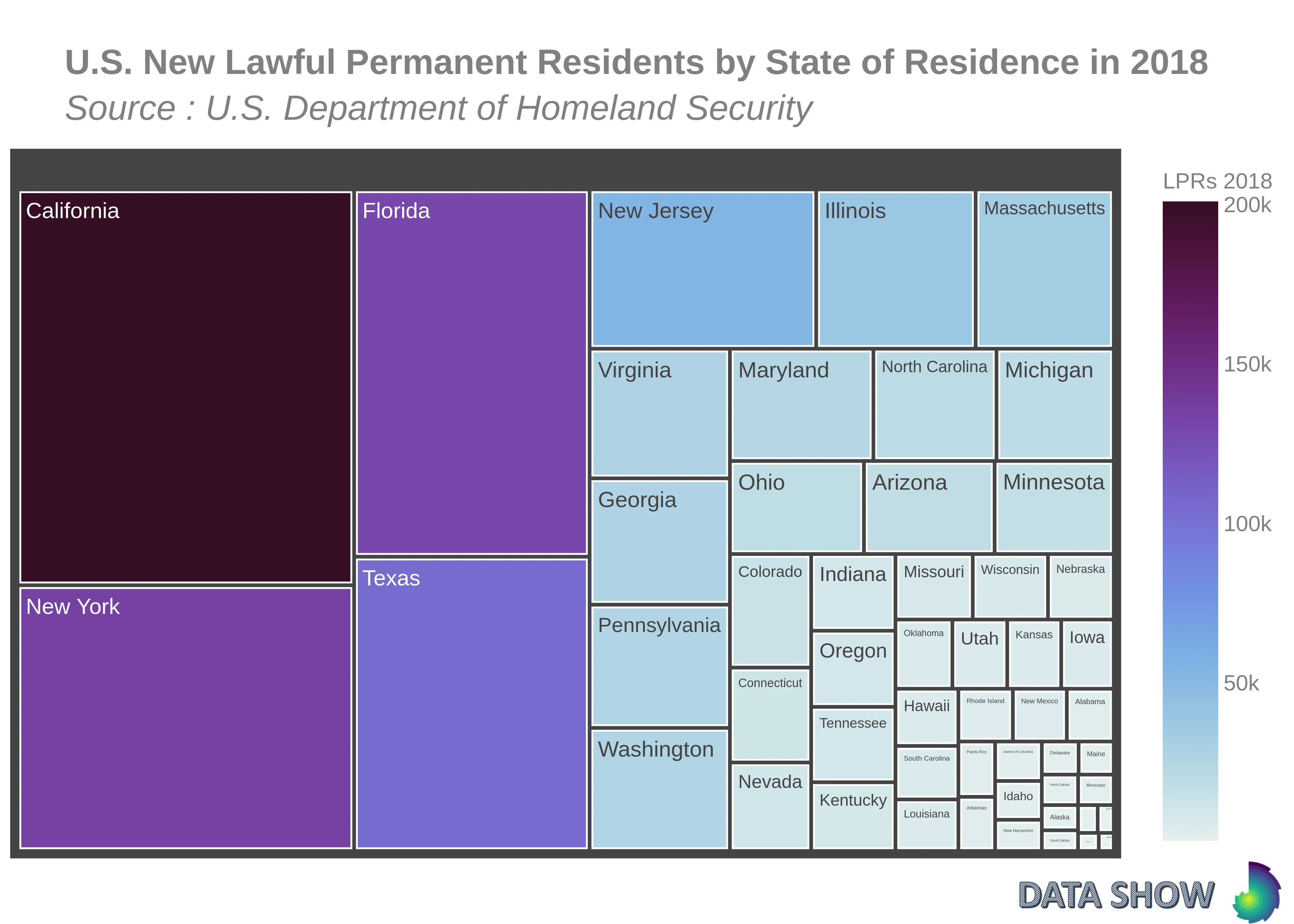 U.S. New Lawful Permanent Residents by State of residence in 2018 - Graph U.S. New Lawful Permanent Residents by State of residence in 2018 - Graph