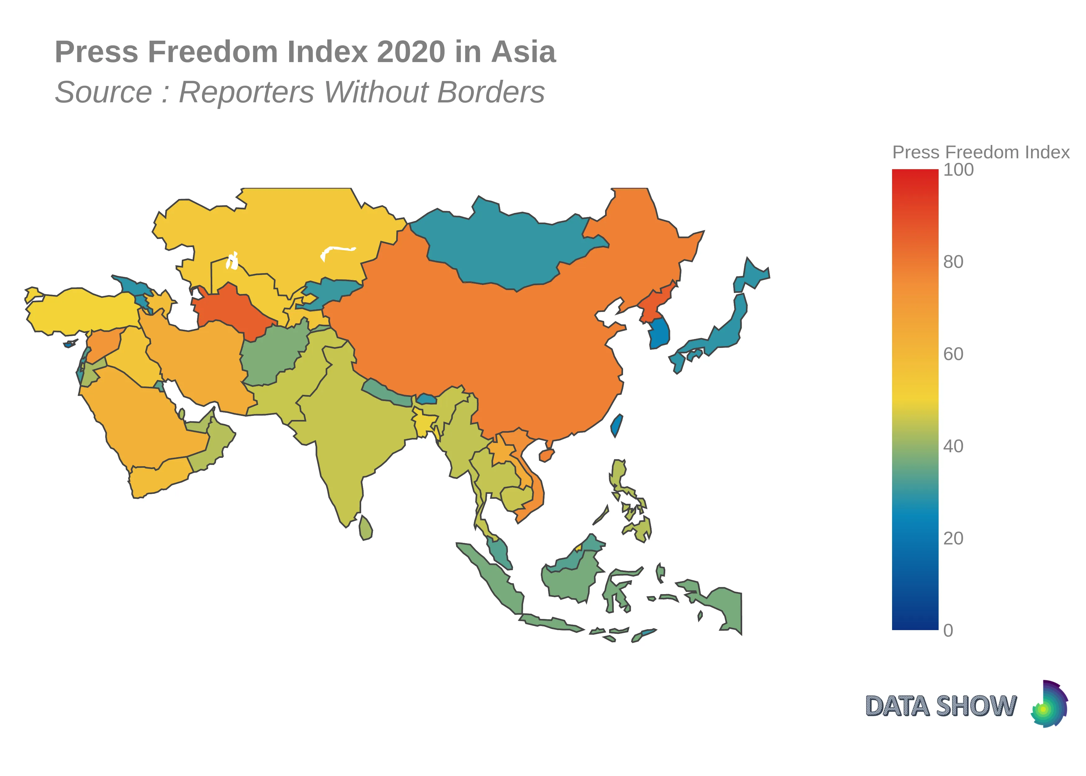 Press Freedom Index 2020 in Asia World Press Freedom Index - Asia Map