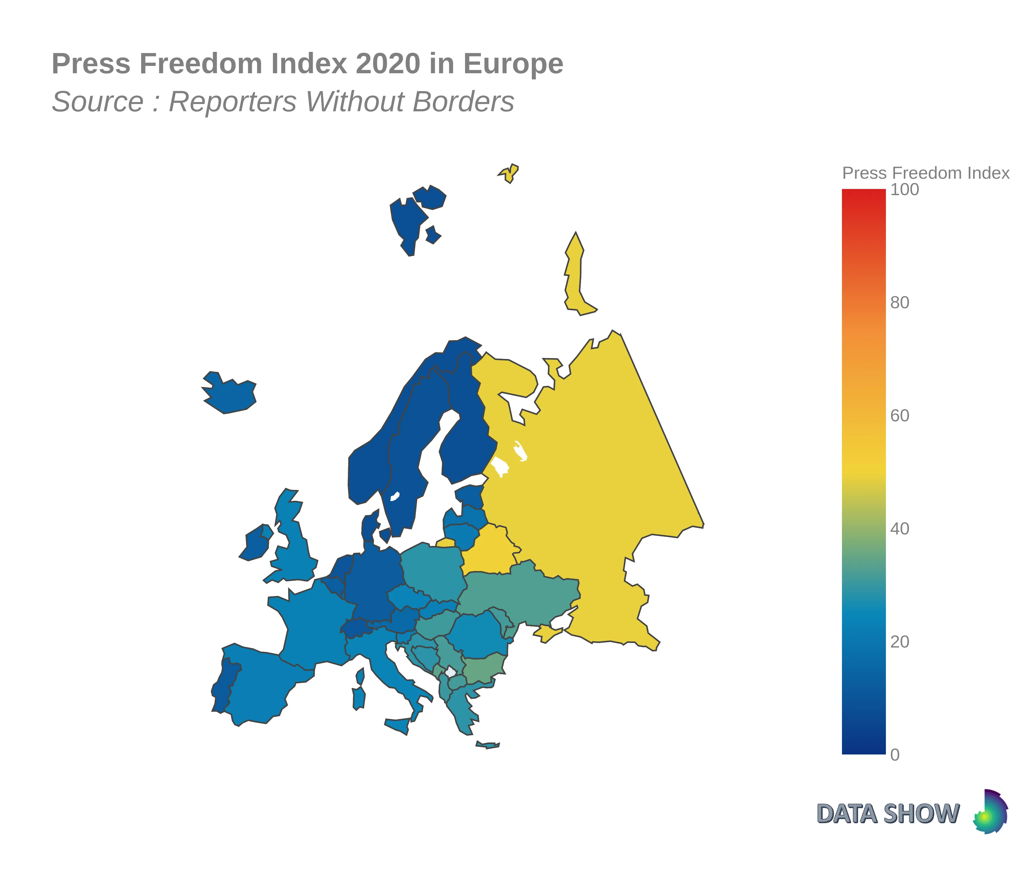 Press Freedom Index 2020 in Europe World Press Freedom Index - Europe Map